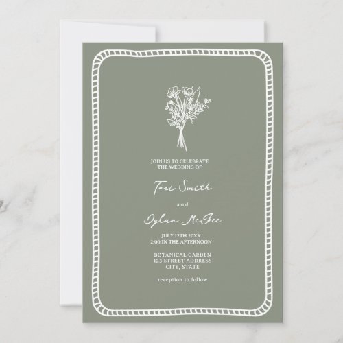 Bouquet Border Blush Sage Green Wedding Invitation