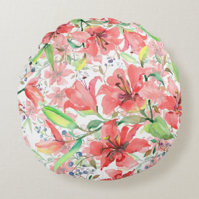 Bouquet botanical flowers with bird. Wild spring l Round Pillow (Front)