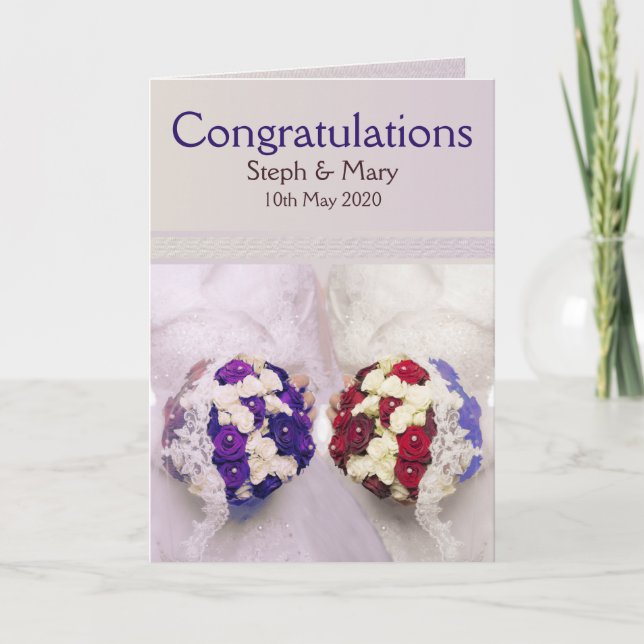 Bouquet Brides Lesbian Wedding Congratulations Card (Front)