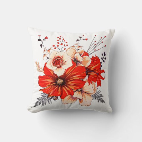 Bouquet Christmassy Florals Foliage Berries Throw Pillow