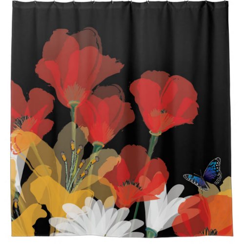 Bouquet de Fluers et Noir Shower Curtain