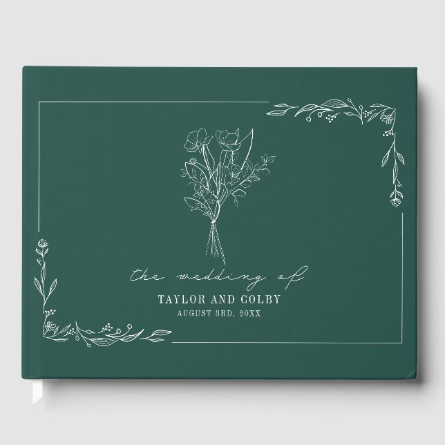 Bouquet Emerald Rustic Wedding Guest Book (Front)