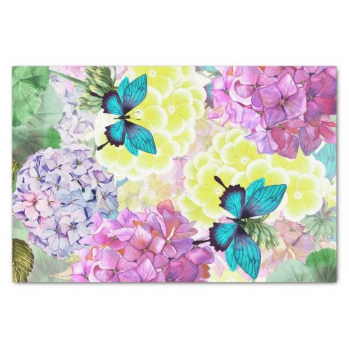 Bouquet Floral Blue Butterfly Decoupage Tissue Paper