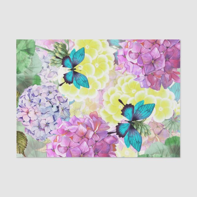 Bouquet Floral Blue Butterfly Decoupage Tissue Paper (Front)