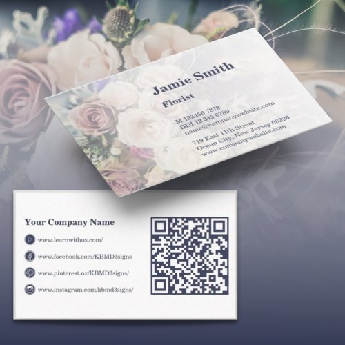 Bouquet Florist Custom Photo QR Code Business Card