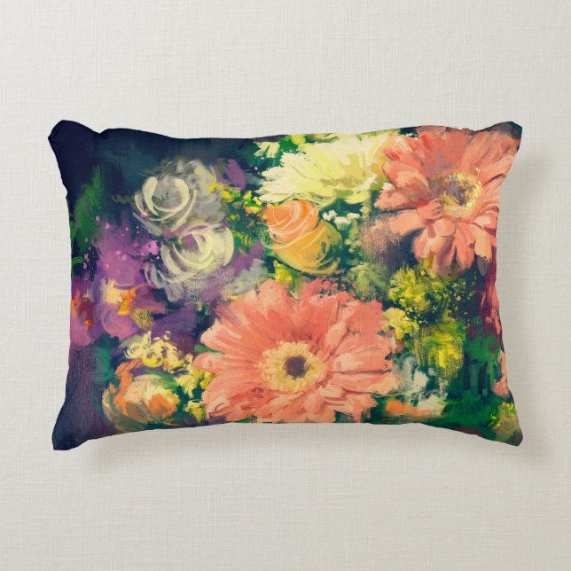 bouquet flowers in oil painting style, illustratio accent pillow (Front)