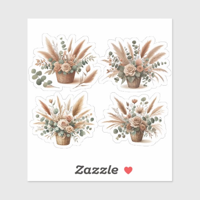 Bouquet in a boho-style basket sticker (Sheet)