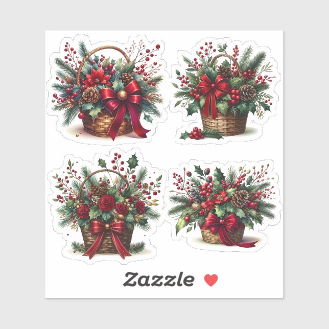 Bouquet in a festive holiday basket sticker (Sheet)