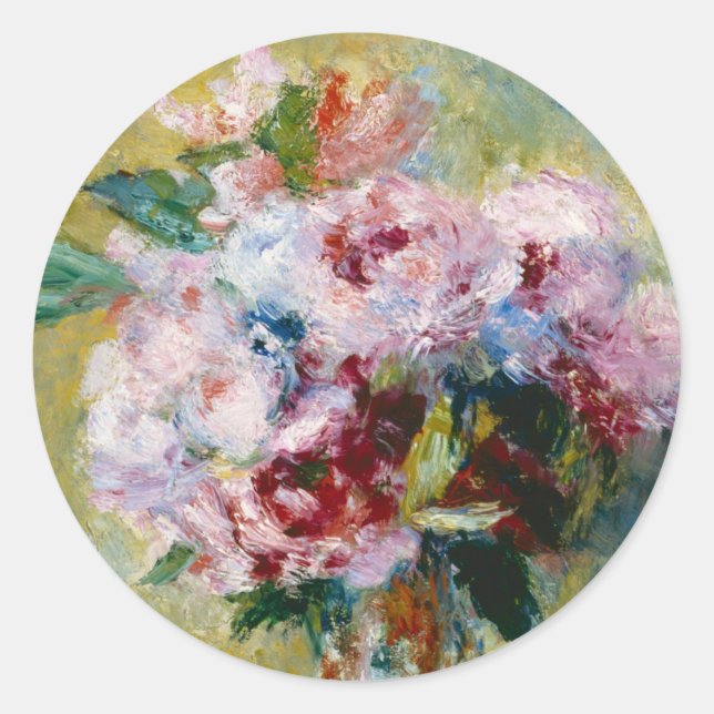 Bouquet in a vase by Auguste Renoir  Classic Round Sticker (Front)
