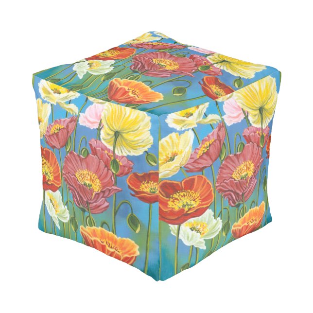 Bouquet in Border I Pouf (Angled Front)