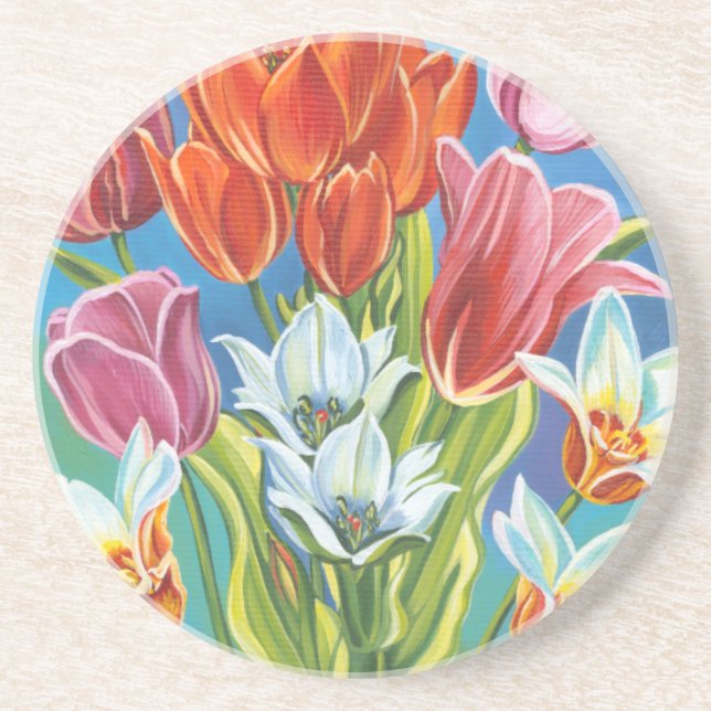 Bouquet in Border III Sandstone Coaster (Front)