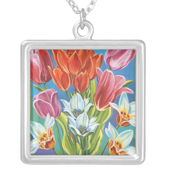 Bouquet in Border III Silver Plated Necklace (Front)