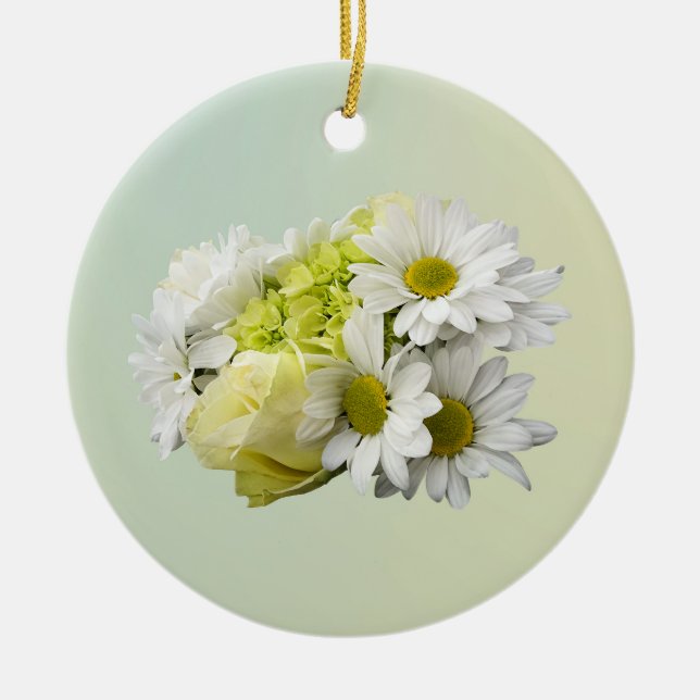 Bouquet in Shades of White and Yellow Ceramic Ornament (Front)
