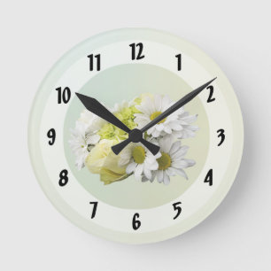 Bouquet in Shades of White and Yellow Round Clock