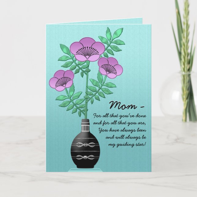 Bouquet in Vase on Aqua for Mothers Day Card (Front)