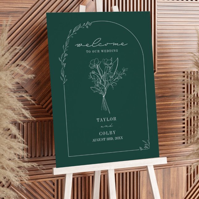 Bouquet Line Art Emerald Wedding Welcome Poster (Creator Uploaded)