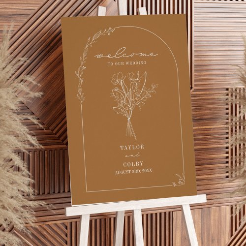 Bouquet Line Art Goldenrod Yellow Poster