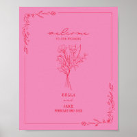 Bouquet Line Art Pink Red Wedding Welcome