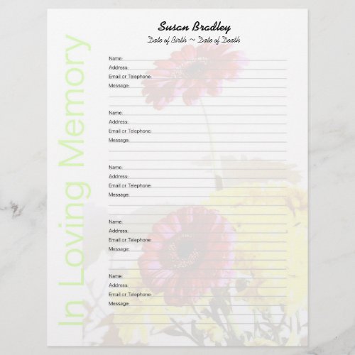 Bouquet _ Memorial Guest Book Custom Filler Pages