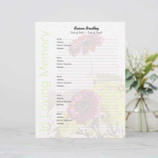 Bouquet - Memorial Guest Book Custom Filler Pages (Standing Front)
