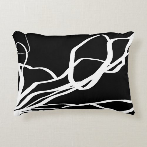 Bouquet Noir Abstract Black  White Accent Pillow