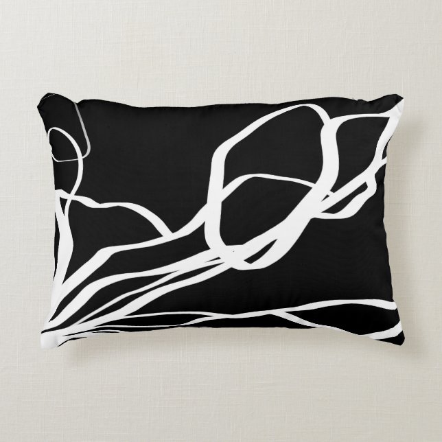 Bouquet Noir: Abstract Black & White Accent Pillow (Front)