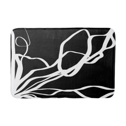 Bouquet Noir Abstract Black  White Bath Mat