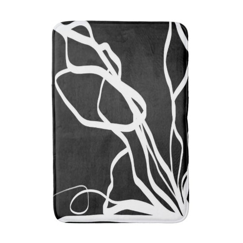 Bouquet Noir Abstract Black  White Bath Mat