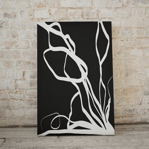 Bouquet Noir Abstract Black  White Faux Canvas Print