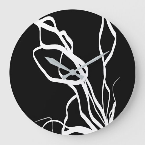 Bouquet Noir Abstract Black  White Large Clock
