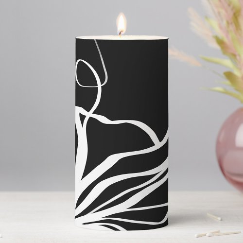 Bouquet Noir Abstract Black  White Pillar Candle