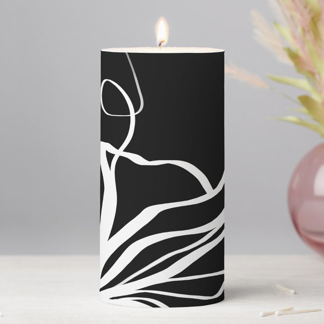 Bouquet Noir: Abstract Black & White Pillar Candle (Creator Uploaded)