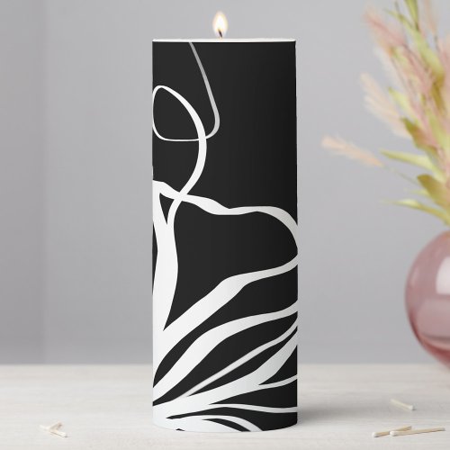 Bouquet Noir Abstract Black  White Pillar Candle