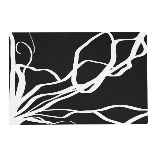 Bouquet Noir: Abstract Black & White Placemat (Front)