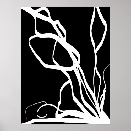 Bouquet Noir Abstract Black  White Poster