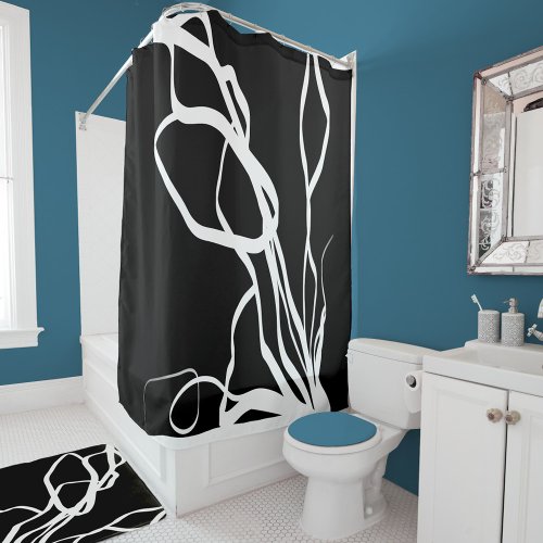 Bouquet Noir Abstract Black  White Shower Curtain