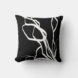 Bouquet Noir: Abstract Black & White Throw Pillow