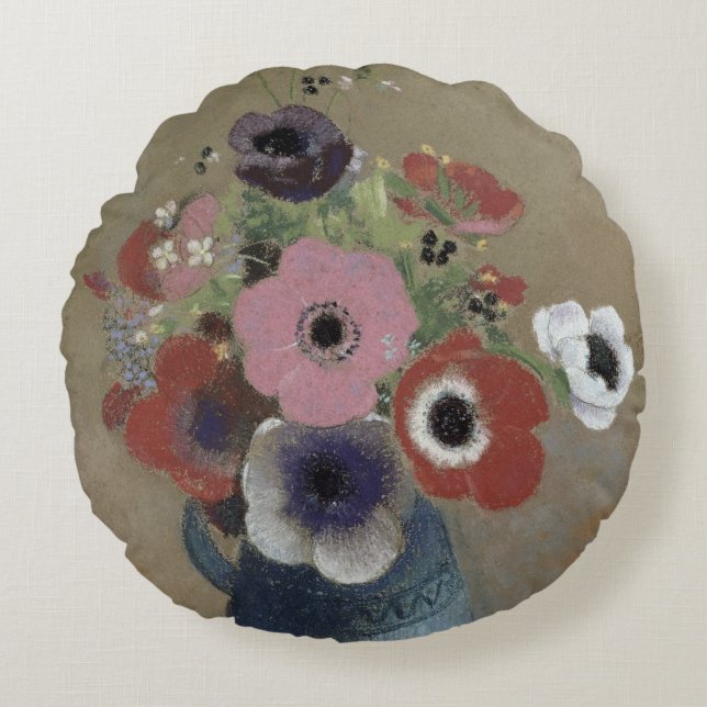 Bouquet of anemones round pillow (Front)