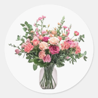 Bouquet of Beautiful Flowers Floral art Classic Round Sticker