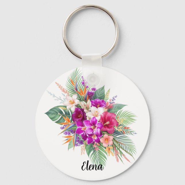 Bouquet of Beautiful Tropical Flowers Keychain (Front)