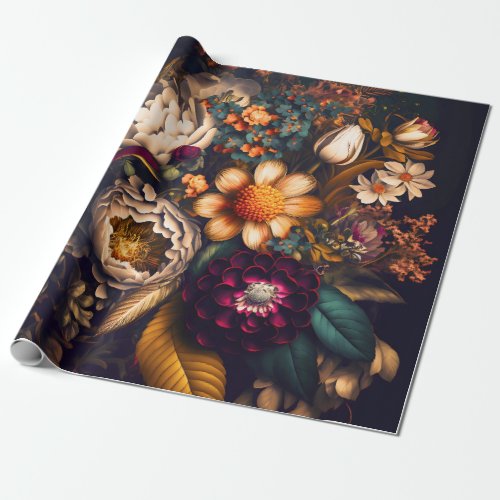 Bouquet of beautiful vintage flowers  wrapping paper