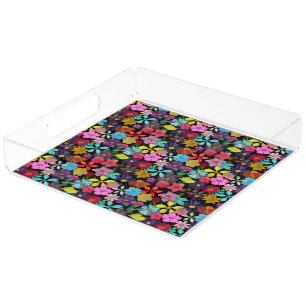 Bouquet Of Botanical Flowers and Leaves  Acrylic Tray