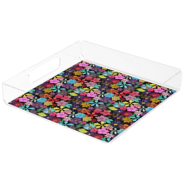 Bouquet Of Botanical Flowers and Leaves  Acrylic Tray (Angled)