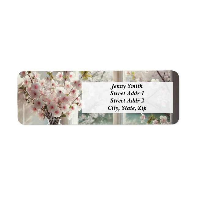 Bouquet of Cherry Blossoms by the window Label (Front)