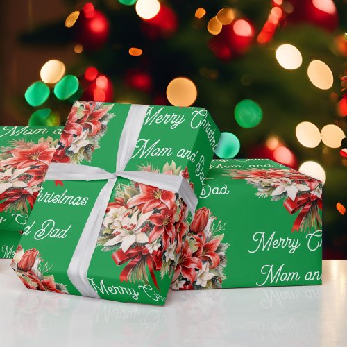 Bouquet of Christmas Lilies Custom Name Wrapping Paper