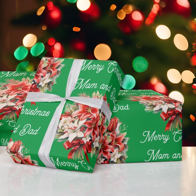 Bouquet of Christmas Lilies Custom Name Wrapping Paper (Creator Uploaded)