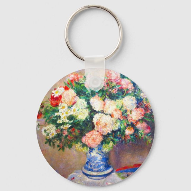 Bouquet of Chrysanthemums and a Japanese Fan Keychain (Front)