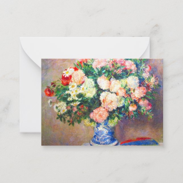 Bouquet of Chrysanthemums and a Japanese Fan Note Card (Front)