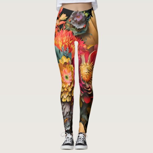 Bouquet of colorful surreal flowers leggings