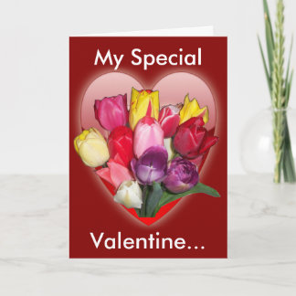 Bouquet of Colorful Tulips and Heart Greeting Card